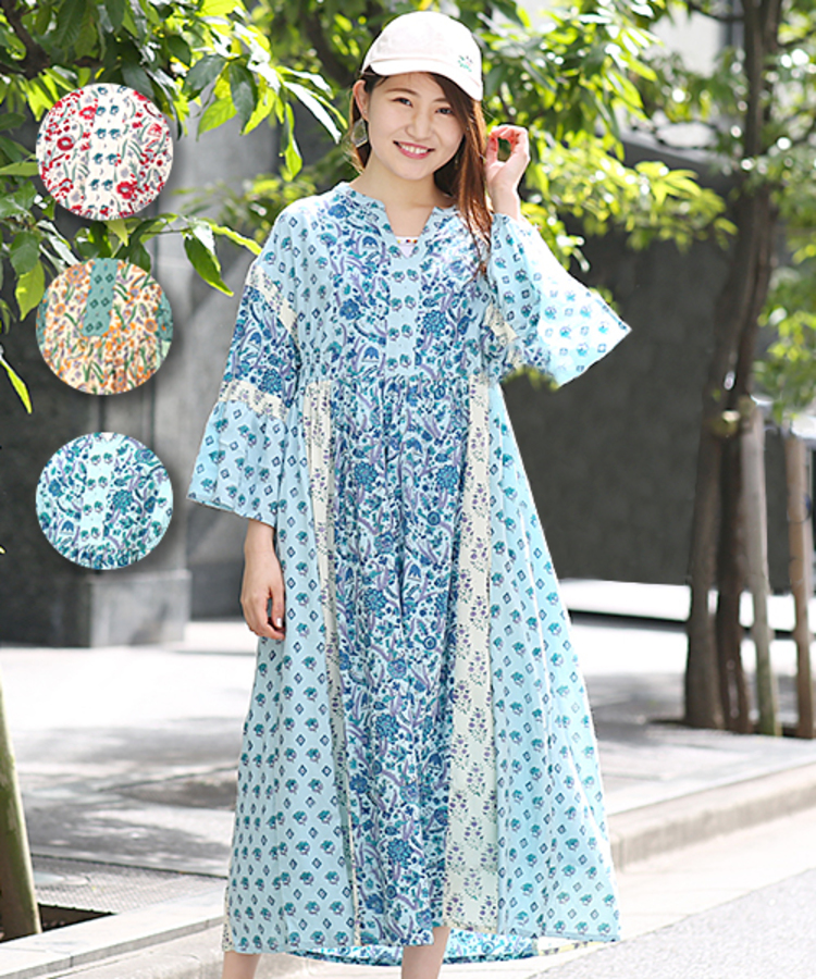 パッチブロックプリント ワンピース / ワンピース | エスニック