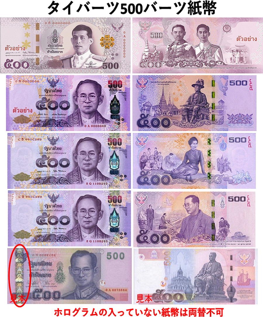 タイバーツ(THB) 500バーツ紙幣の価格・金額（買取）ならJ・マーケット