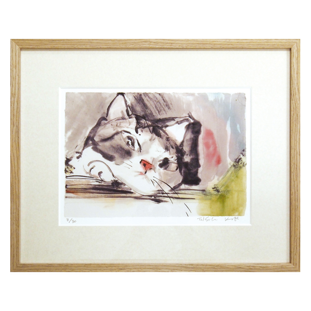 限定版画】☆久下貴史☆ 版画作品「グリーン・ストリートの猫」手書き