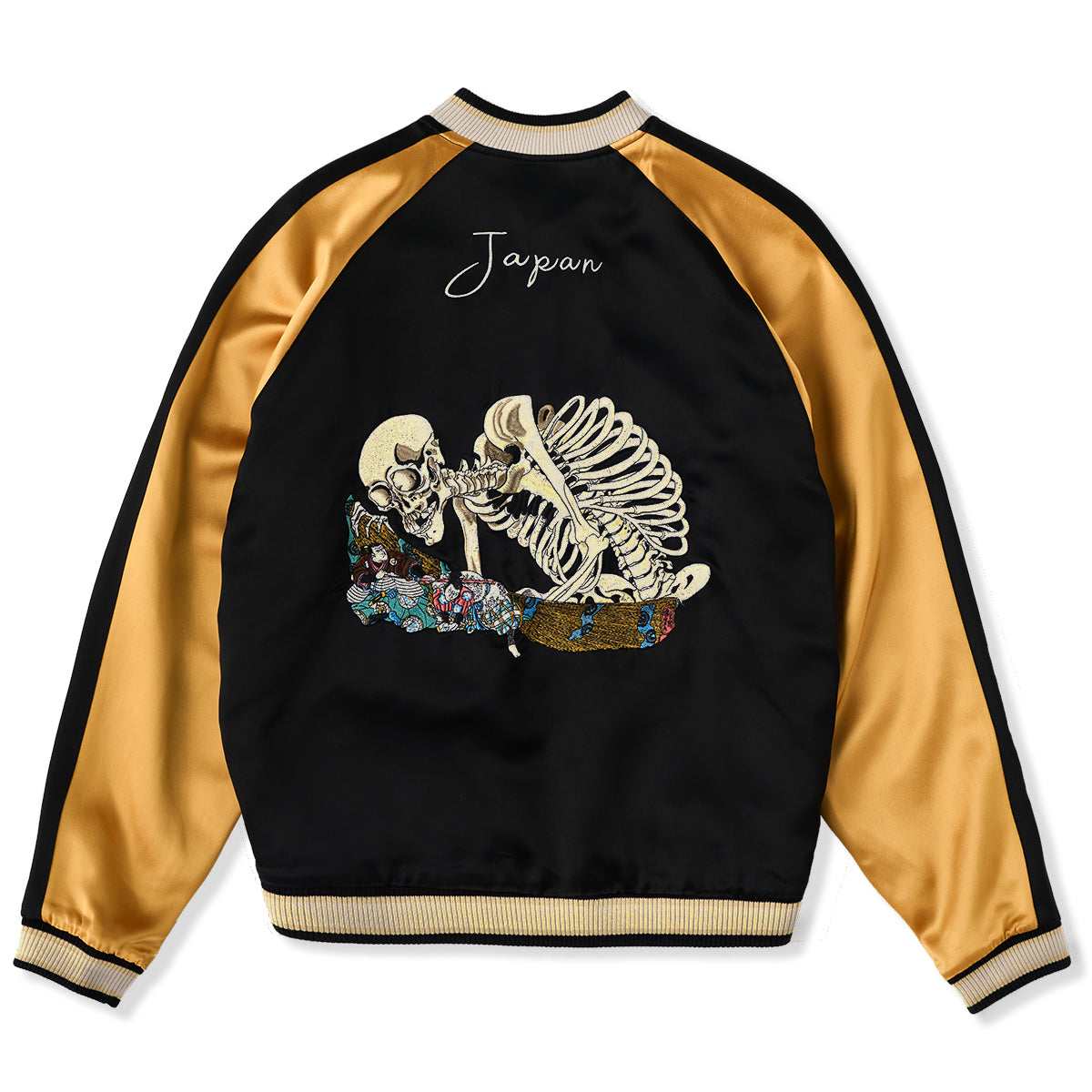 KaraKu横須賀スカジャン メンズ｜浮世絵風刺繍入り 和柄サテン