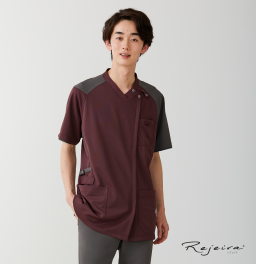 KZN713スクラブジャケット半袖（男女兼用）(カカオブラウン×グレー/SS