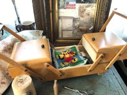 フランスアンティーク,ソーイングボックス,木製,スライド式,ソーイング