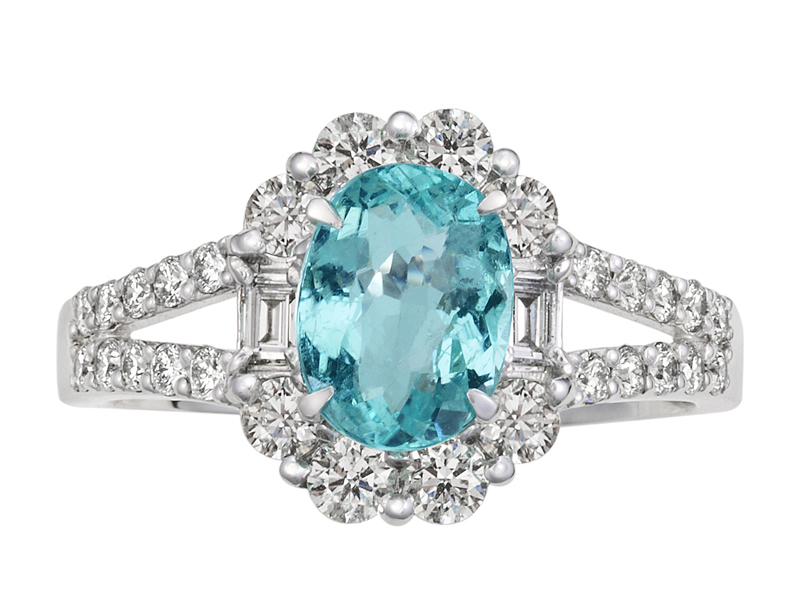 プラチナ パライバトルマリン リング （PA1.28ct D0.77ct）｜真珠卸