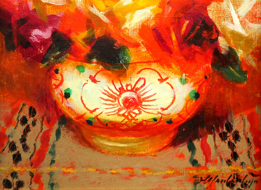 山本彪一「薔薇」油絵・F3号 絵画買取・販売の小竹美術