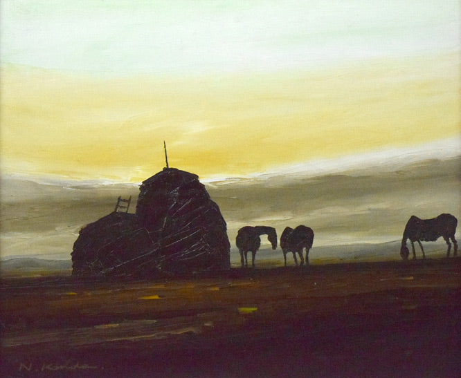 神田日勝「風景」油絵・F8号 絵画買取・販売の小竹美術