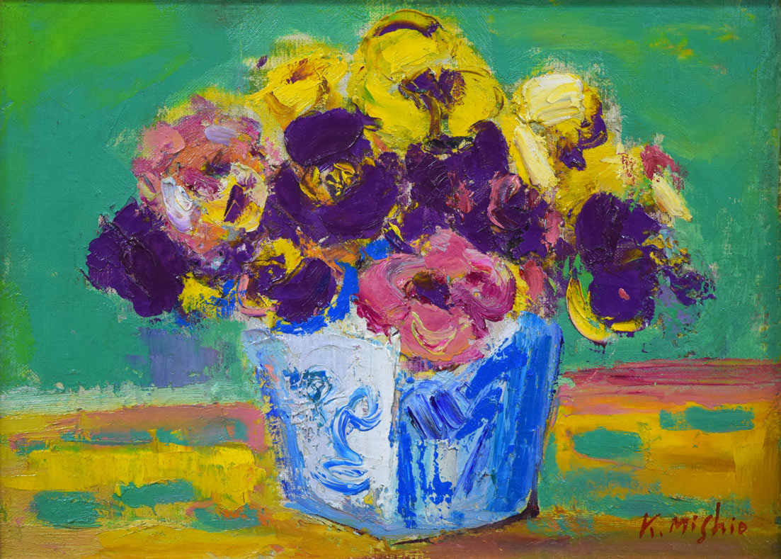 三塩清巳「パンジー」油絵・F4号 絵画買取・販売の小竹美術