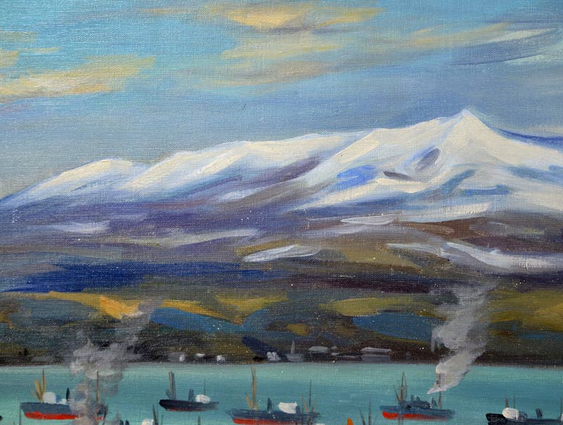 長谷川三雄「函館風景」油絵・F10号 絵画買取・販売の小竹美術