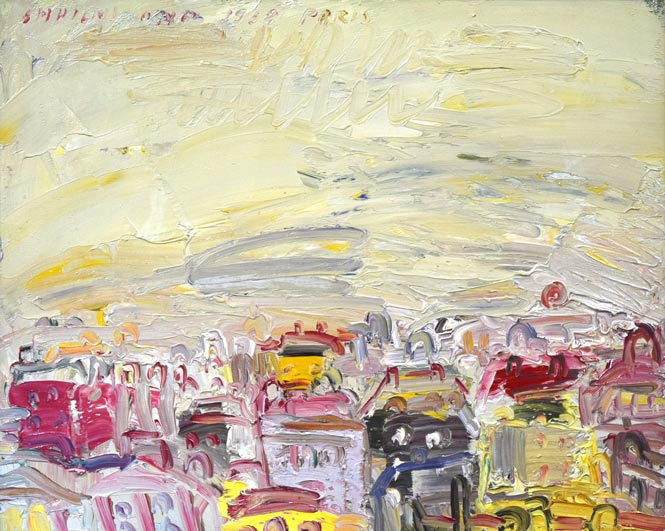 小野州一「夕陽と建物（巴里）」油絵・仏F6号 絵画買取・販売の小竹美術