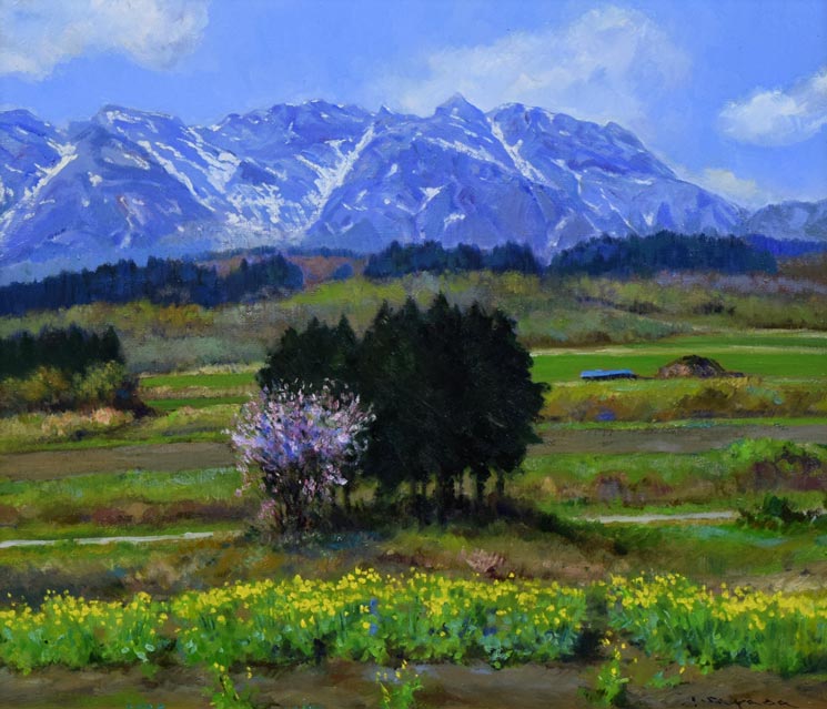 佐間田敏夫「戸隠高原の春（長野県戸隠村）」油絵・F10号 絵画買取