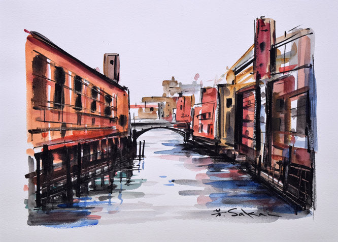 酒井芳元「ヴェネツィア」水彩画・8号 絵画買取・販売の小竹美術