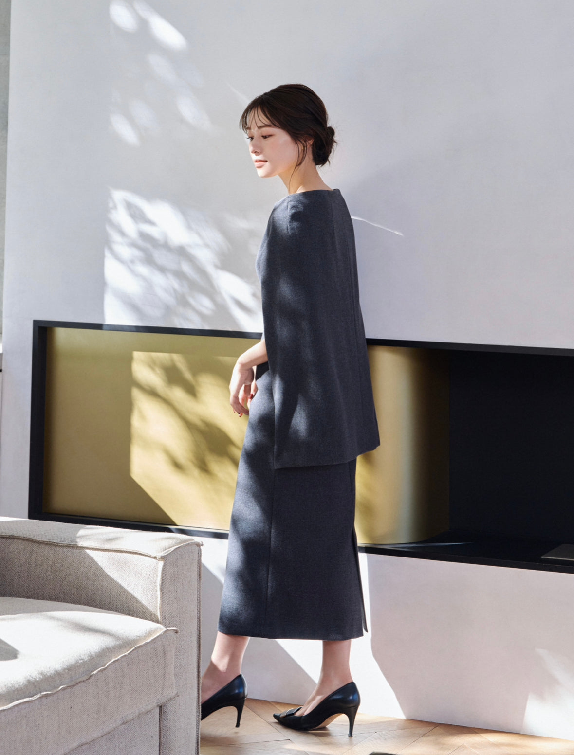 ローブブランlaubeblanc Narrow line Cape Dress Narrow line Cape