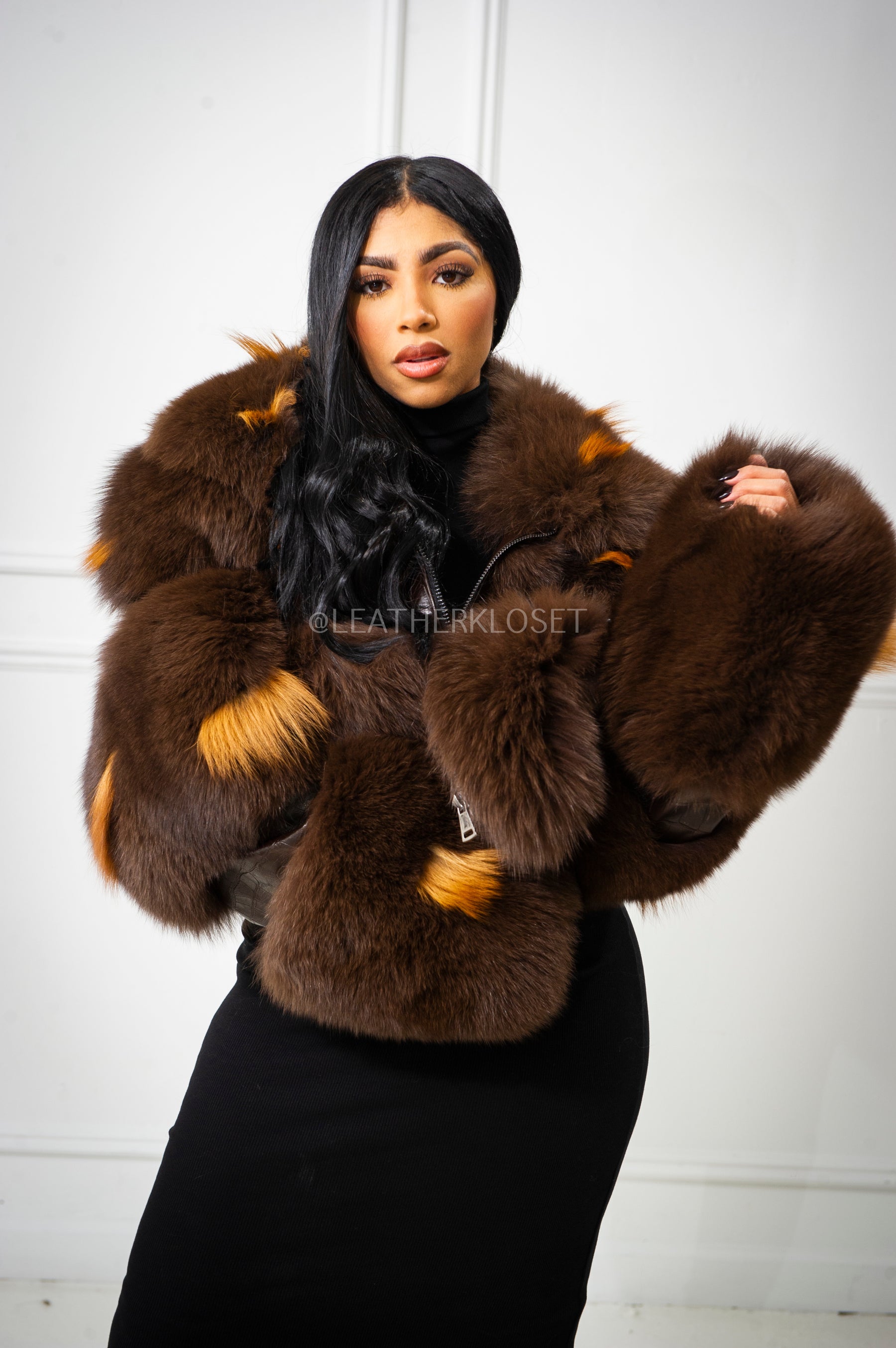 Women's Ariel Leather And Fox Combo Jacket [Brown] – LeatherKloset
