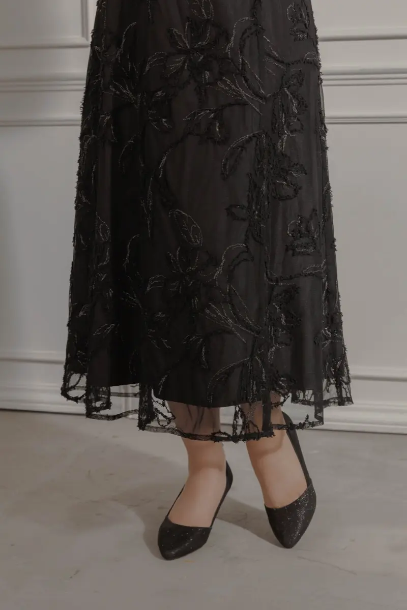 ブラックのフェザーフラワーカッティングドレス | metoi | L | 結婚式