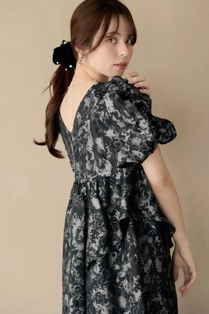 グレーのバブルスリーブジャガードドレス | ANDRESD | L～マタニティ