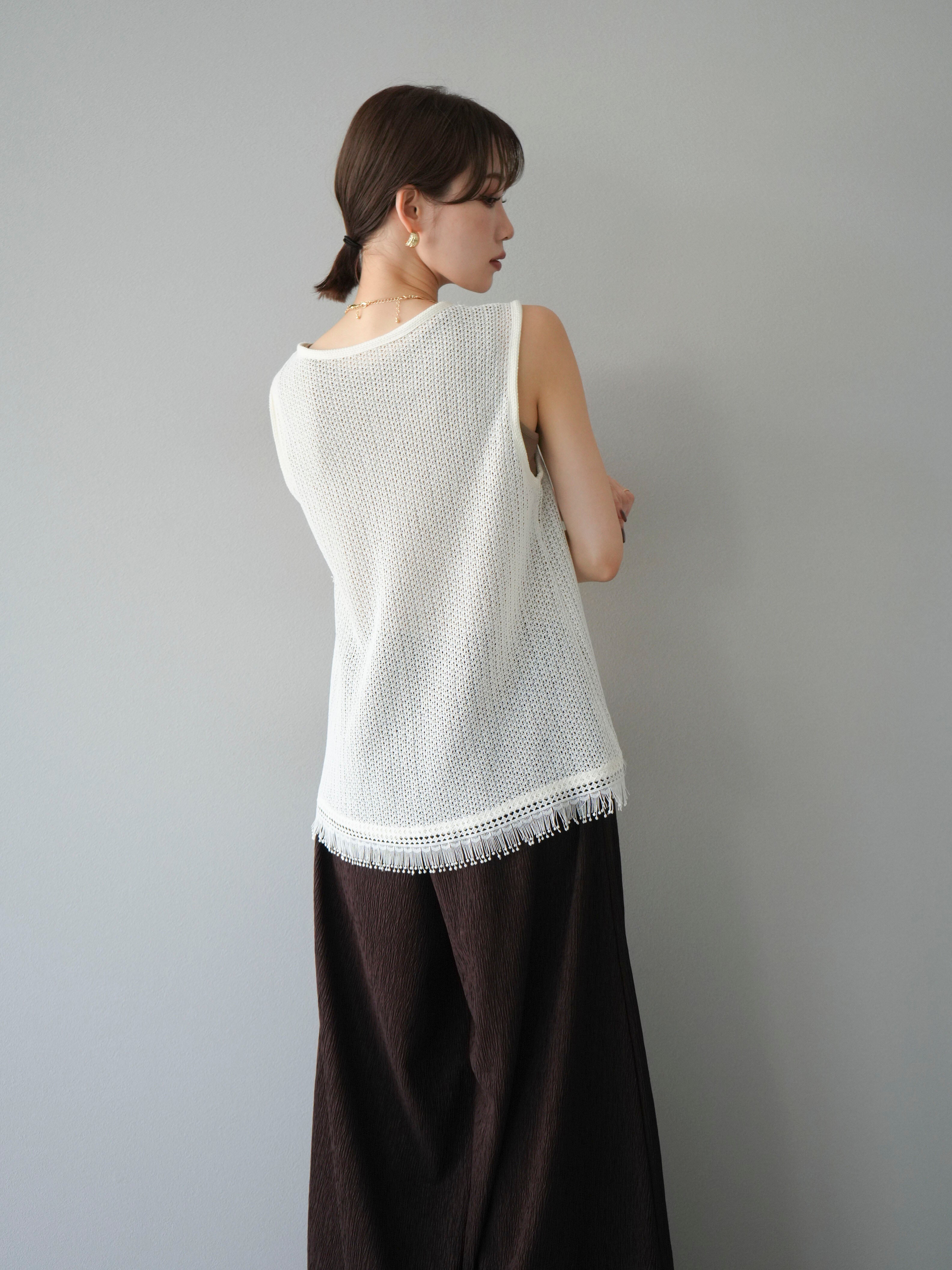 予約]裾フリンジVネックニットタンクトップアンサンブル/オフ – Lumier