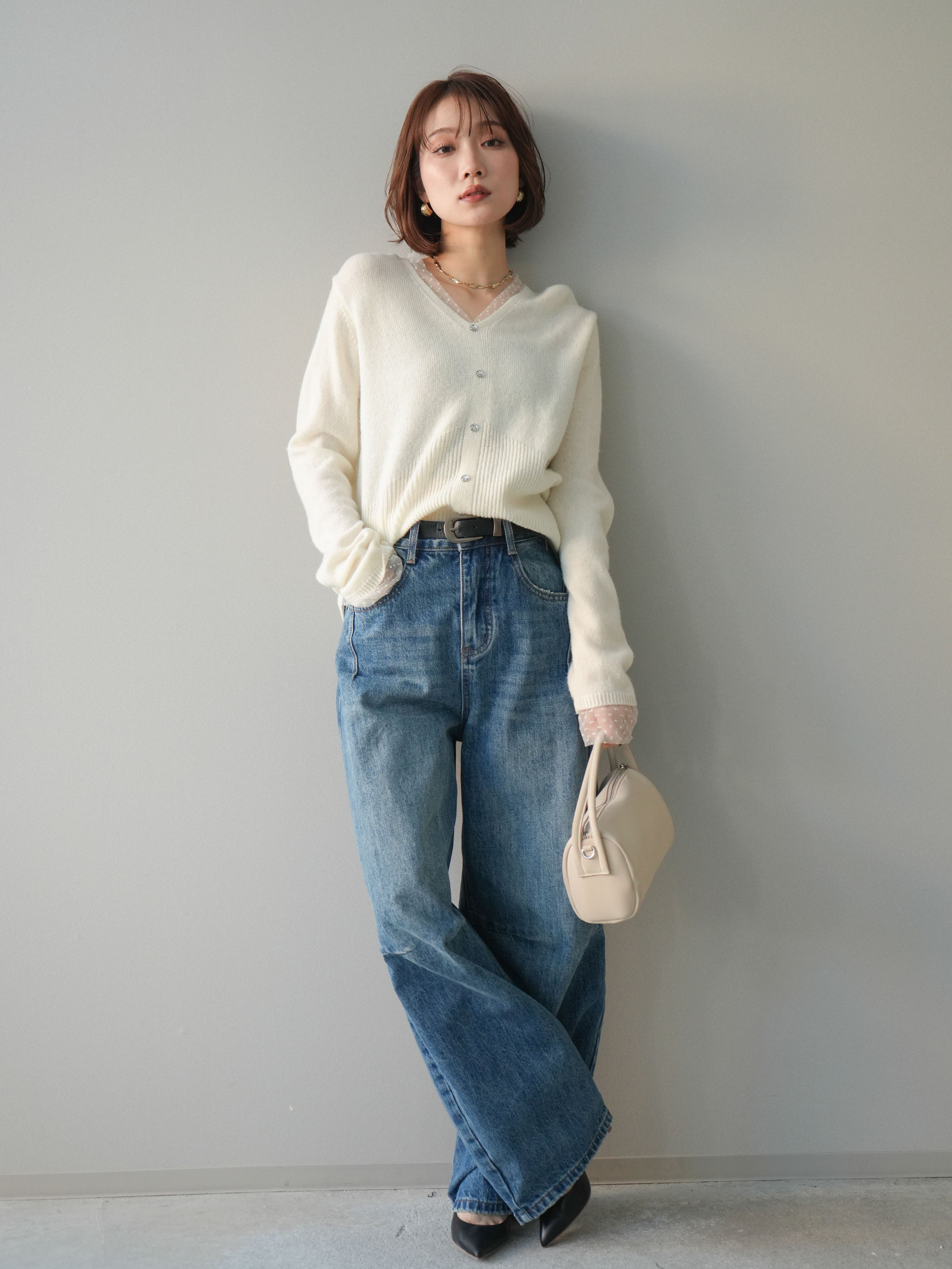 予約]ベルト付3Dカーブワイドデニムパンツ/blue – Lumier