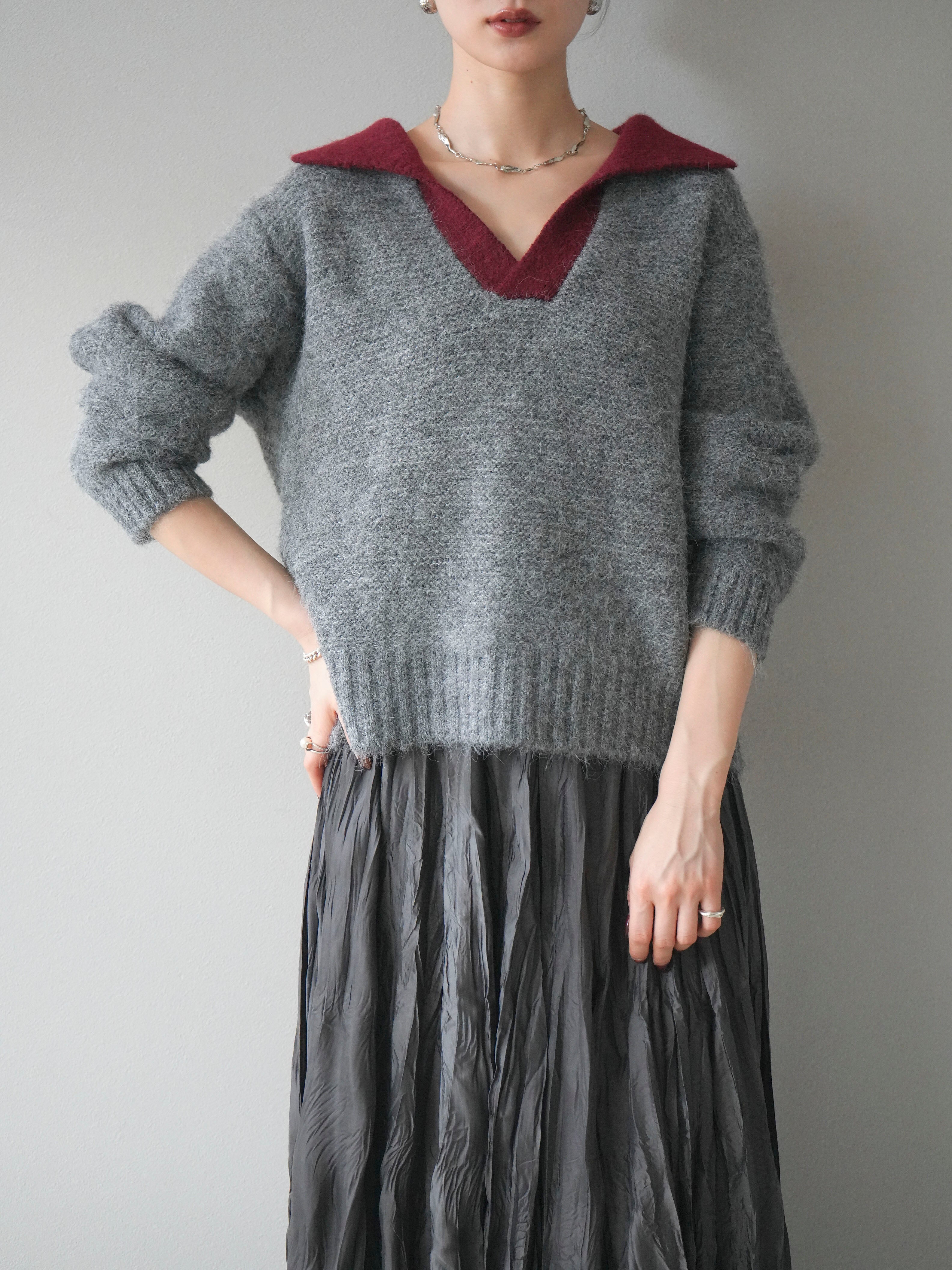 予約]バイカラー襟付きニットプルオーバー/gray – Lumier