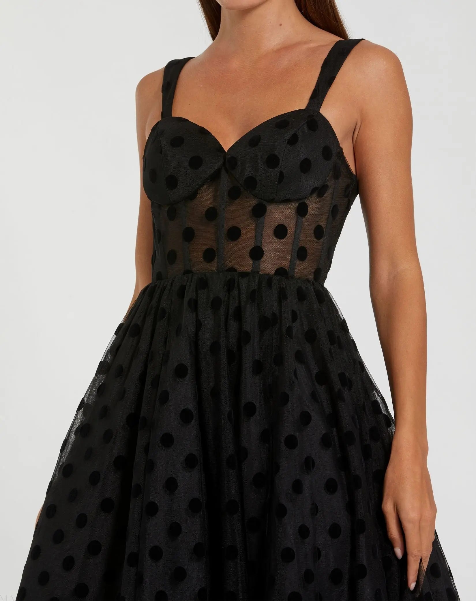 Black Polka Dot Tulle A-Line Midi Dress | Mac Duggal