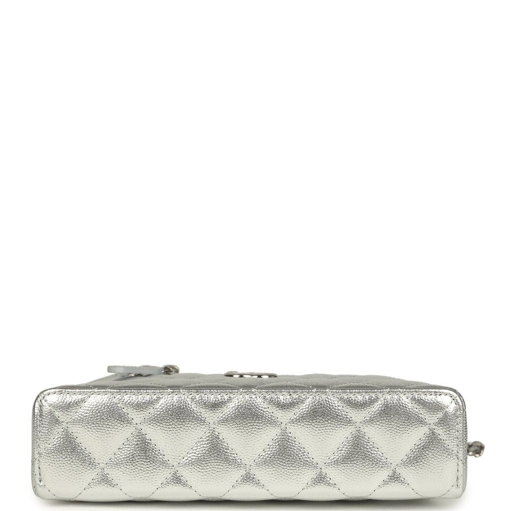 Chanel Top Handle Long Vanity Case with Chain Metallic Silver Shiny Ca