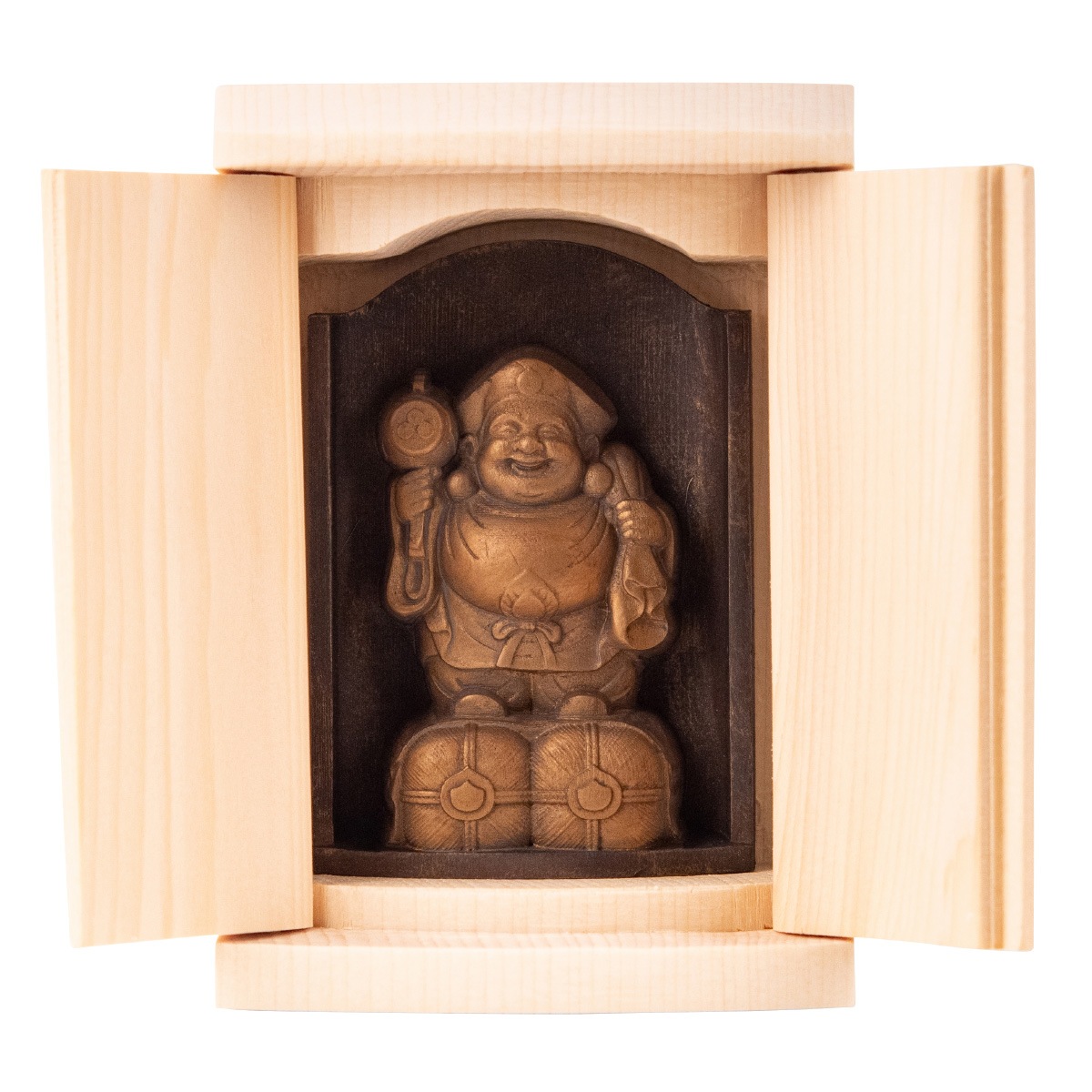 開運是空 大黒天 厨子入りの仏像 金古美仕上げ