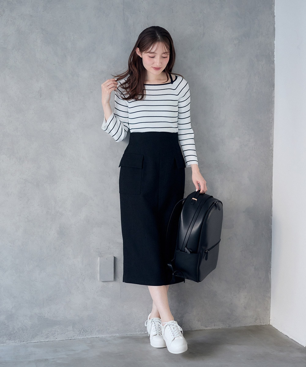 SALE】バーズアイブッチャーフラップデザインタイトスカート