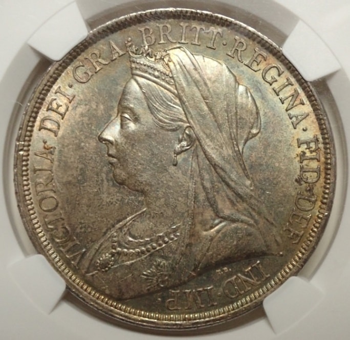 イギリス1893年ビクトリアのクラウン銀貨、オールドヘッドMS65高鑑定