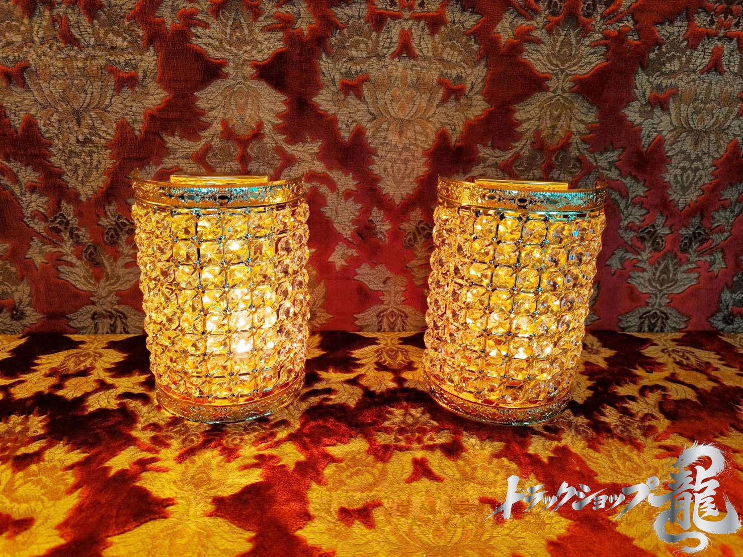 壁掛シャンデリア 2個セット E12口金仕様 金メッキ クリスタルビーズ