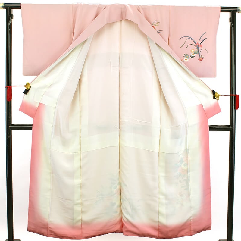 七五三10％】【中古】 付下げ 友禅 レディース 正絹 ピンク 花柄 身丈