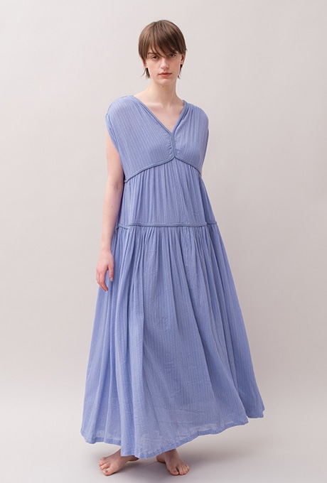 Cotton Crepe Gather 2Way Long Dress Tassel Belt | All Items