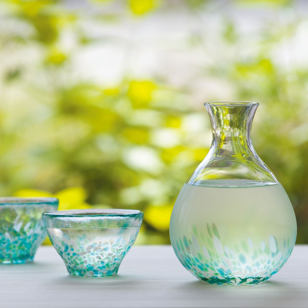 津軽びいどろ酒器セット みずばしょう 徳利と盃のセット ガラス酒器