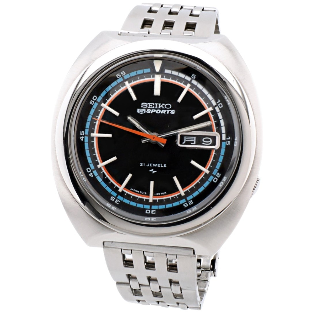 セイコー 5スポーツ 7019-6040 ブラック文字盤 21石 自動巻 OH済 昭和