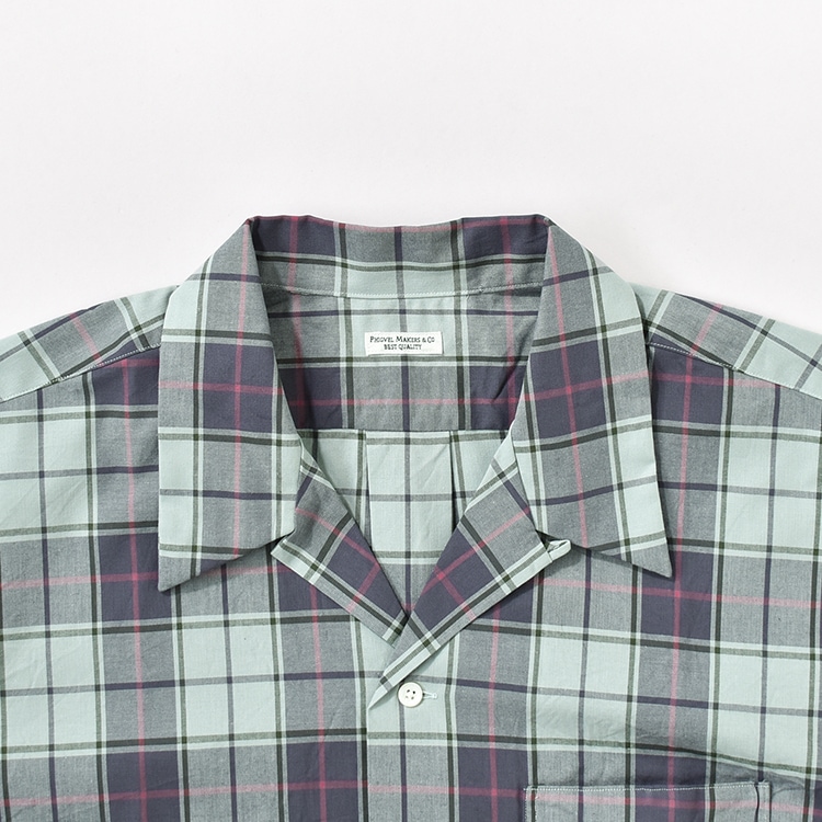 PMAR-SS01]PHIGVEL(フィグベル) Cambric Check Open Collar SS Shirt