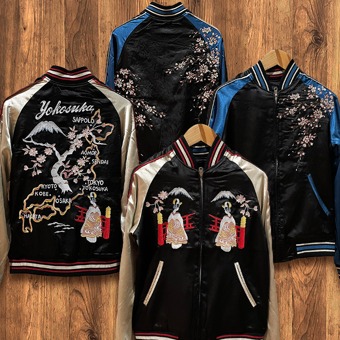 雰囲気抜群 東洋 リバーシブル サテン スカジャン 沖縄MAP×龍 Mサイズ