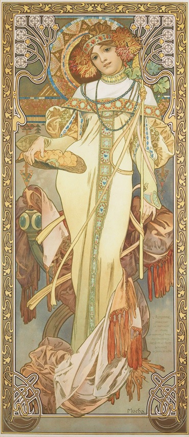 アルフォンス・ミュシャ、一年の三季節・秋、希少な画集より