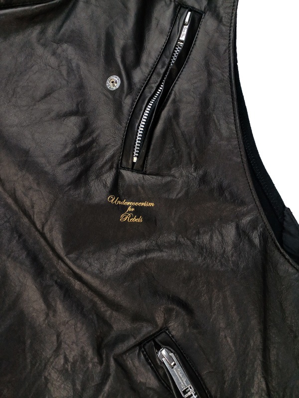 Undercoverism アンダーカバーイズム レザー/天竺切替ライダースベスト