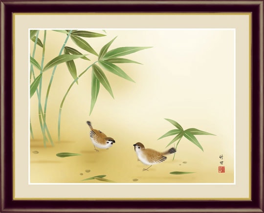 南天』 田村竹世 洛彩緞子本表装 掛軸 複製名画 花鳥画【ポイント5