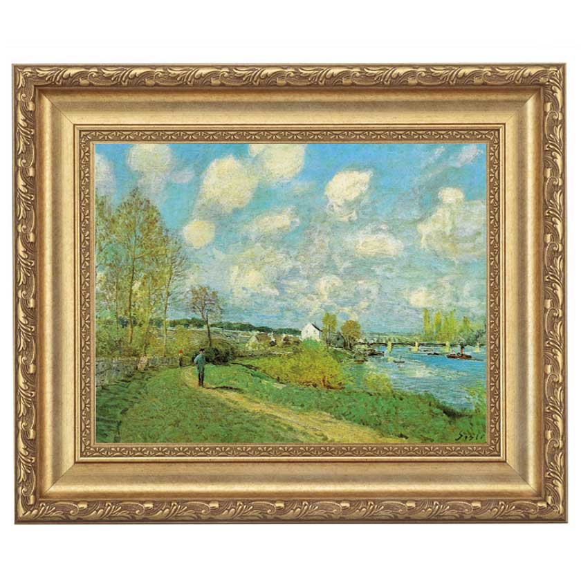 川のある風景』 シスレー 4号 立体複製名画 額装付 【ポイント5％還元