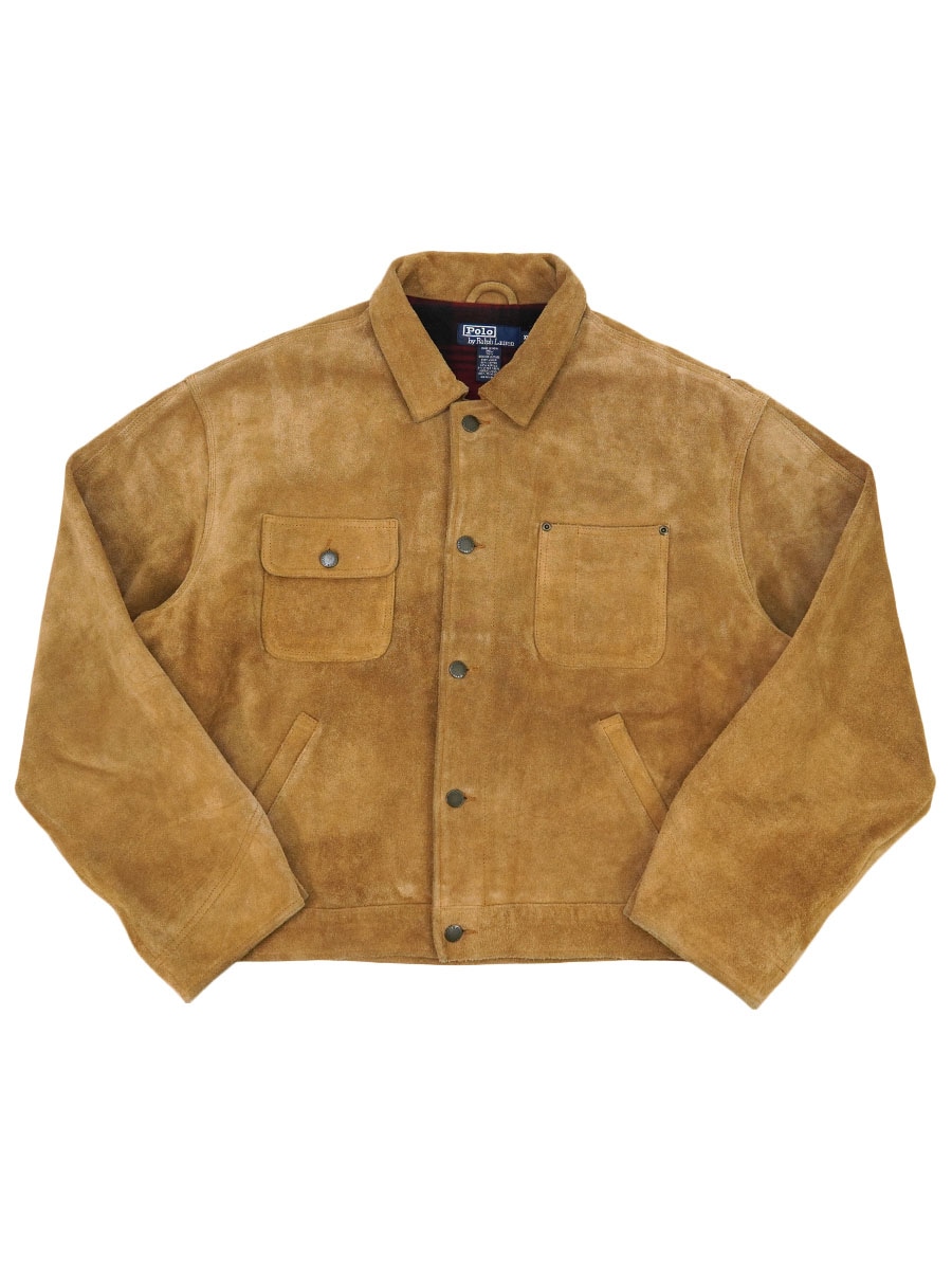 ラルフローレン 裏地チェック スエードトラッカージャケット ブラウン