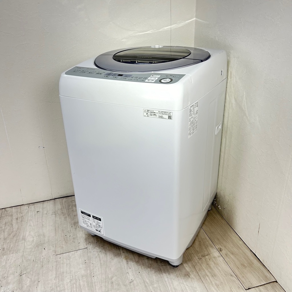 中古 8.0kg 送風乾燥 全自動洗濯機 シャープ ES-GV8D-S 2019年製造