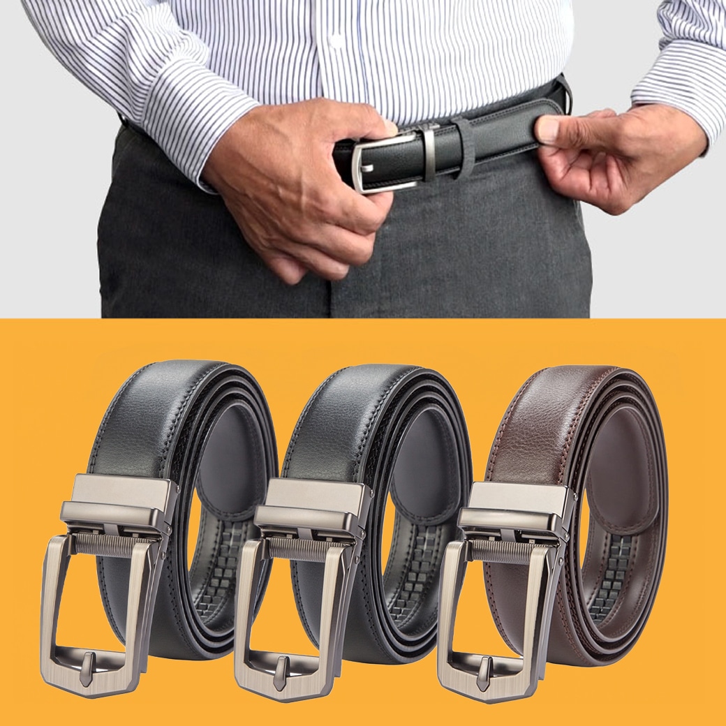 ファミラ 牛革ラチェット式ベルト 黒2本＋茶1本 合計3本組｜ファミリー