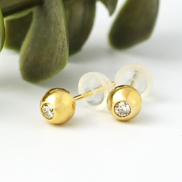 K18 ダイヤモンド 丸玉ピアス ボール ピアス 2P 両耳用 5mm 18金 18k