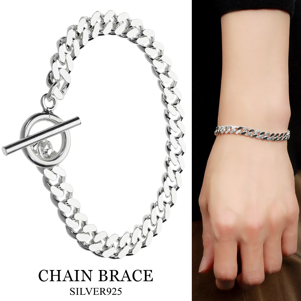 シルバー925 喜平チェーン ブレスレット シルバー マンテル Tバー 18