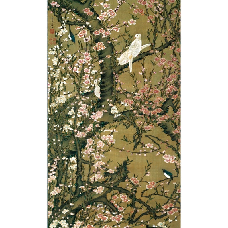 伊藤若冲 動植綵絵 桃花小禽図 高級仕様 掛軸 美術品 インテリア 作品