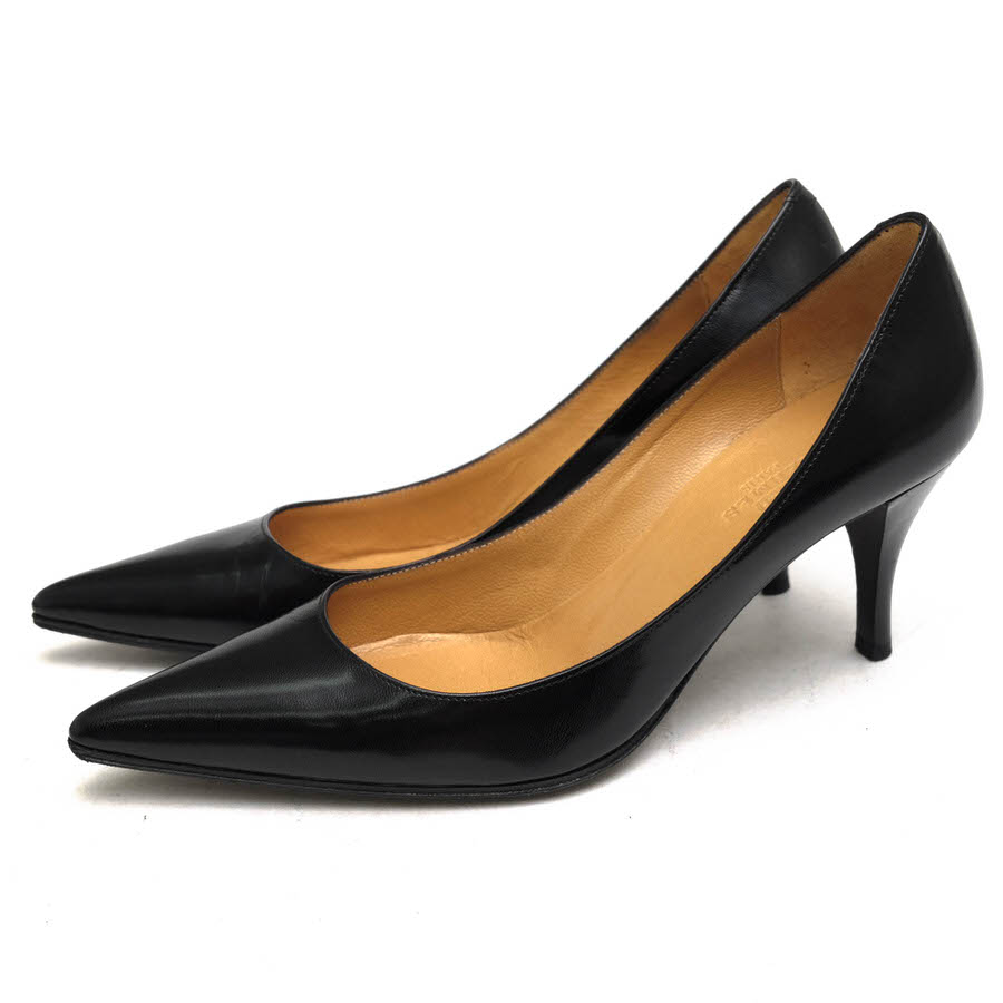 HERMES / エルメス ポインテッドトゥ 牛革 カーフ ブラック 黒