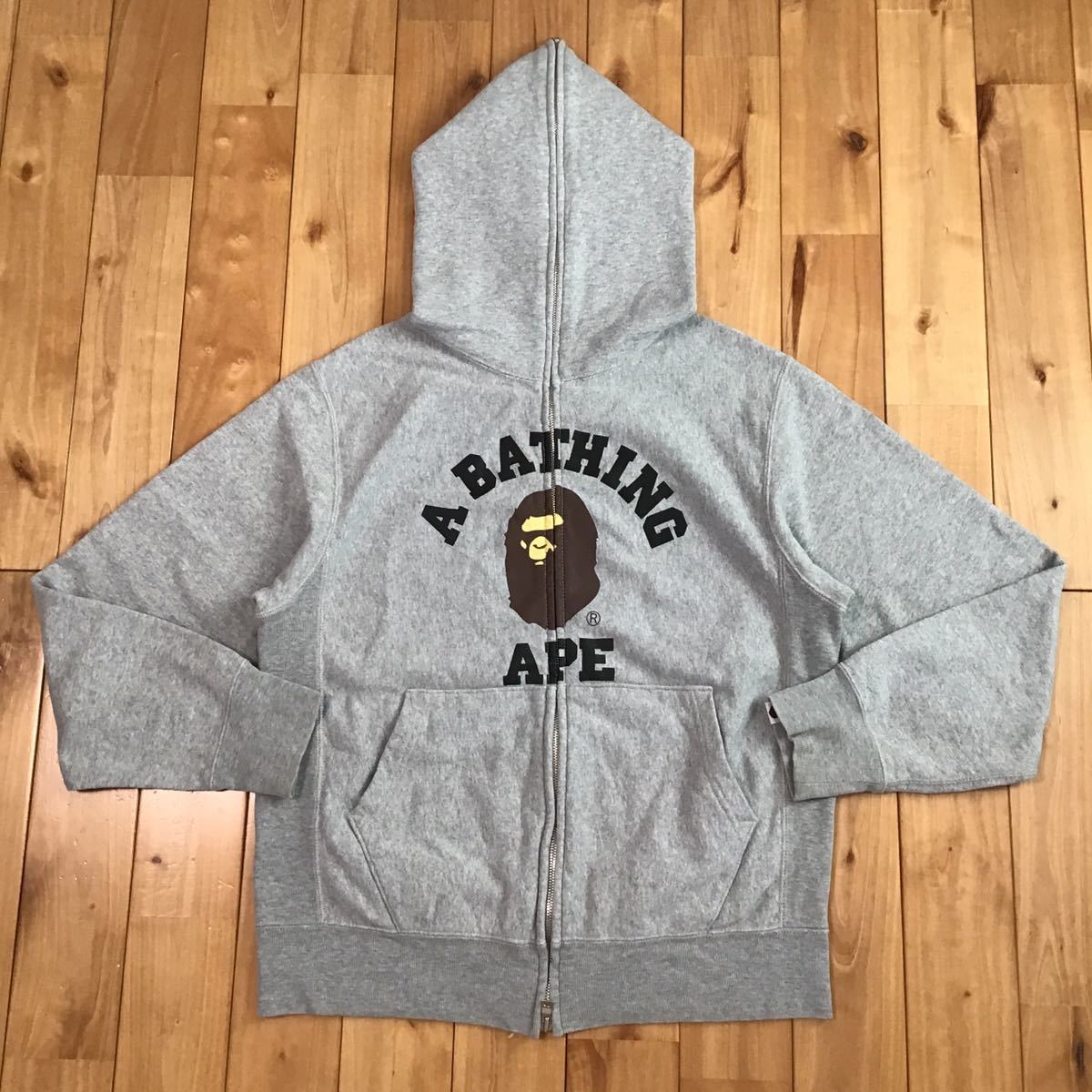 カレッジロゴ フルジップ パーカー Sサイズ グレー a bathing ape BAPE