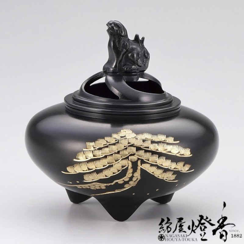 香炉/香器『高岡銅器【平型香炉/松/古手色】銅製・正晴作[空焚き用