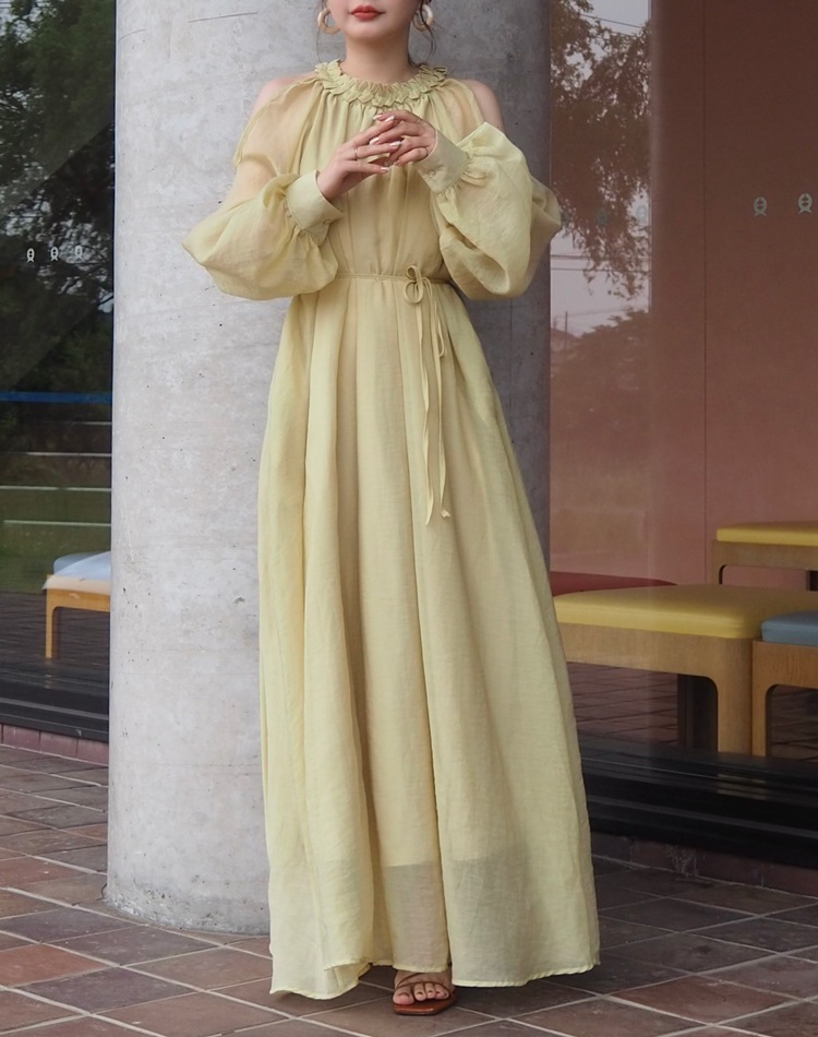 open shoulder gather long dress | DRESS | LAULEN（ローレン）