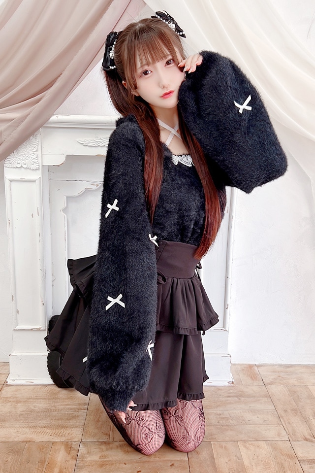 MA*RS】チビリボンケープ風ニット - BLK/ホワイト size-F | 地雷系