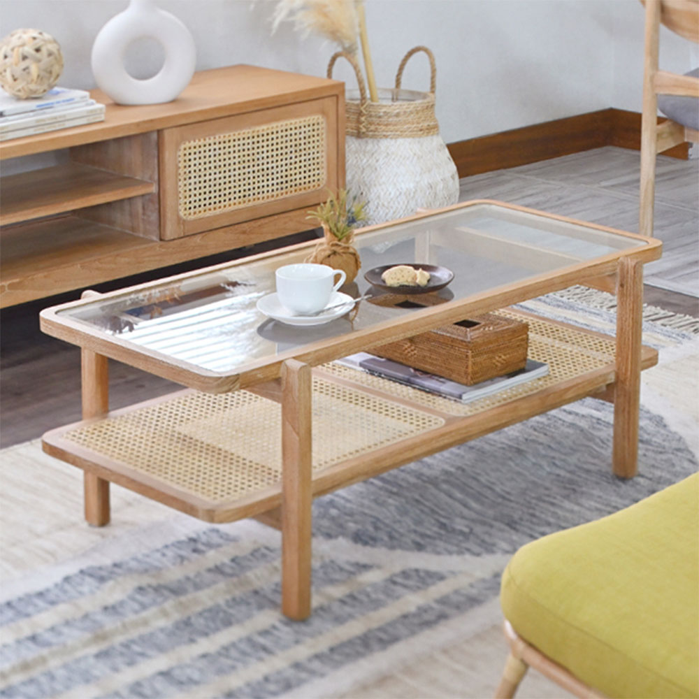 再掲載】送料・設置込み！KEYUCA 木製ガラスセンターテーブル 再掲載