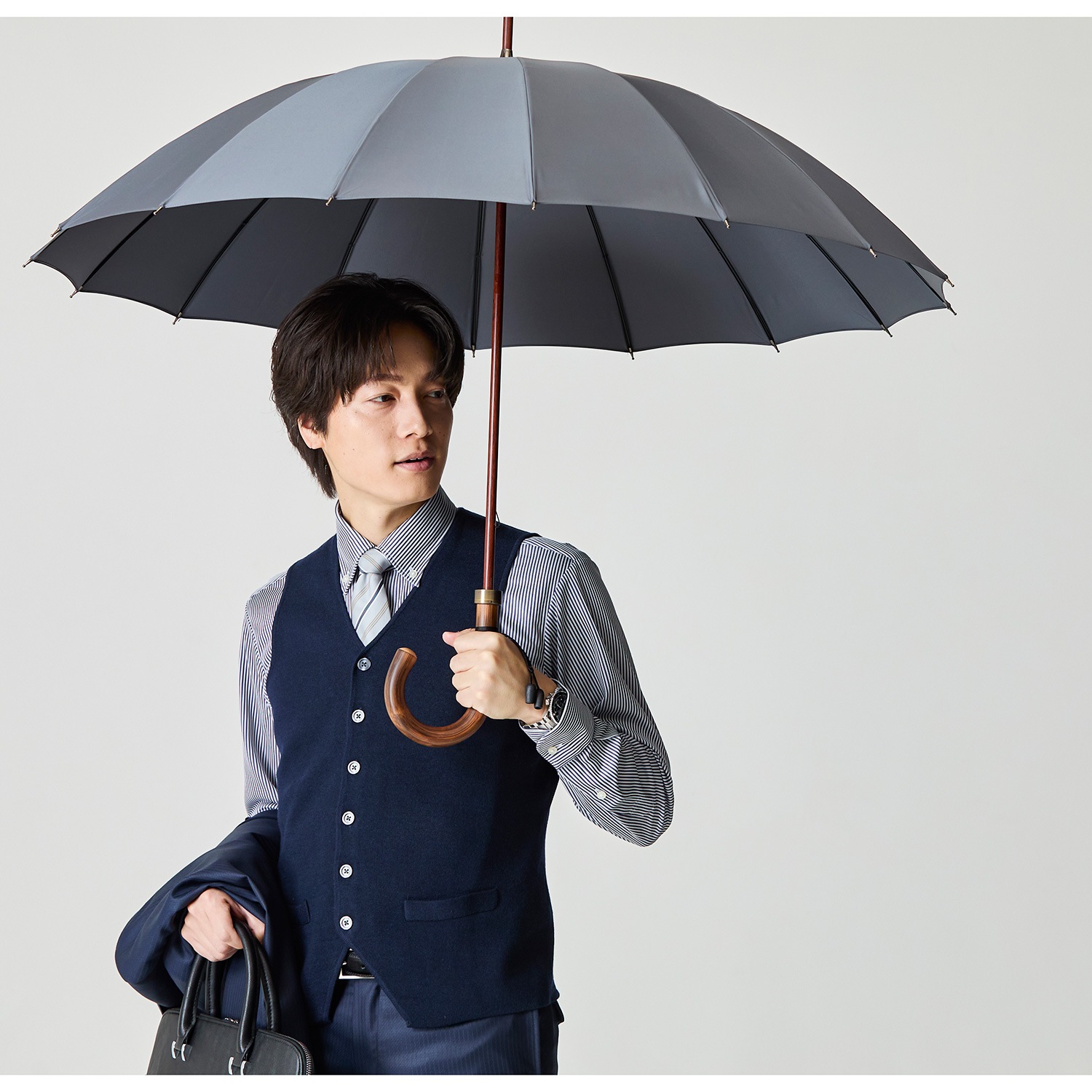 メンズ雨傘】トラッド-16-チャコールグレー｜トンボ洋傘前原光榮商店